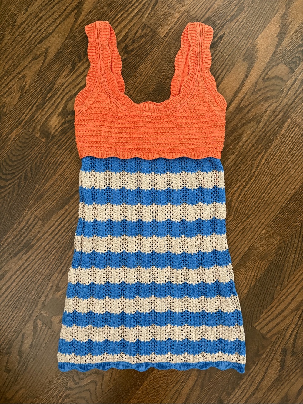 Zara Coral Knit Top with Blue & Cream Striped Skirt Sundress